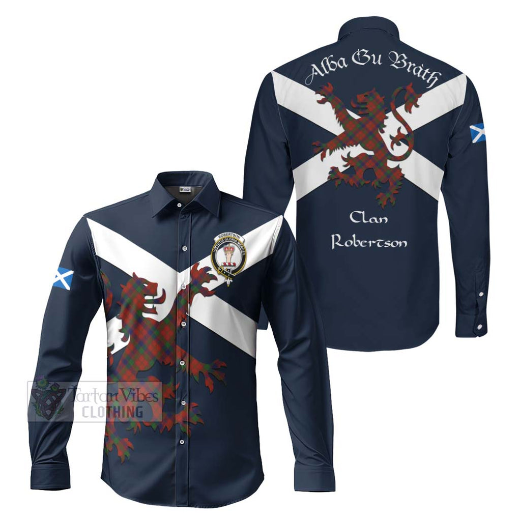 Tartan Vibes Clothing Robertson Tartan Lion Rampant Long Sleeve Button Shirt – Proudly Display Your Heritage with Alba Gu Brath and Clan Name