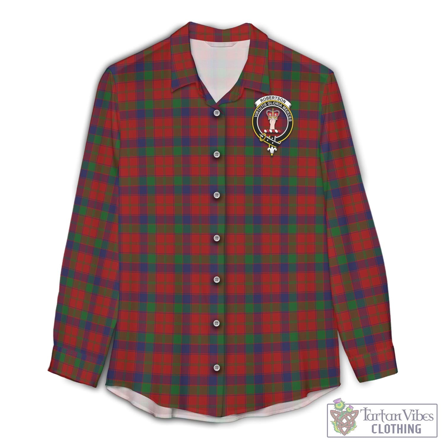 Tartan Vibes Clothing Robertson Tartan Womens Casual Shirt with Family Crest