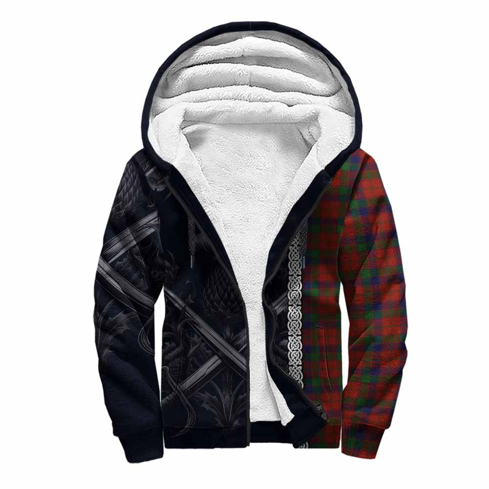 Tartan Vibes Clothing Robertson Tartan Sherpa Hoodie with Family Crest Cross Sword Thistle Celtic Vibes