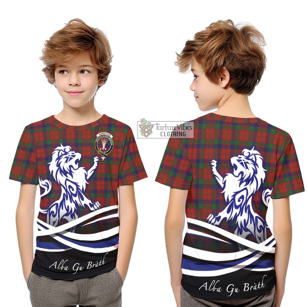 Robertson Tartan Kid T-Shirt with Alba Gu Brath Regal Lion Emblem Youth XL Size14 - Tartanvibesclothing Shop