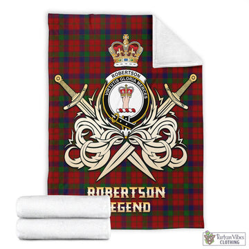 Robertson Tartan Blanket with Clan Crest and the Golden Sword of Courageous Legacy