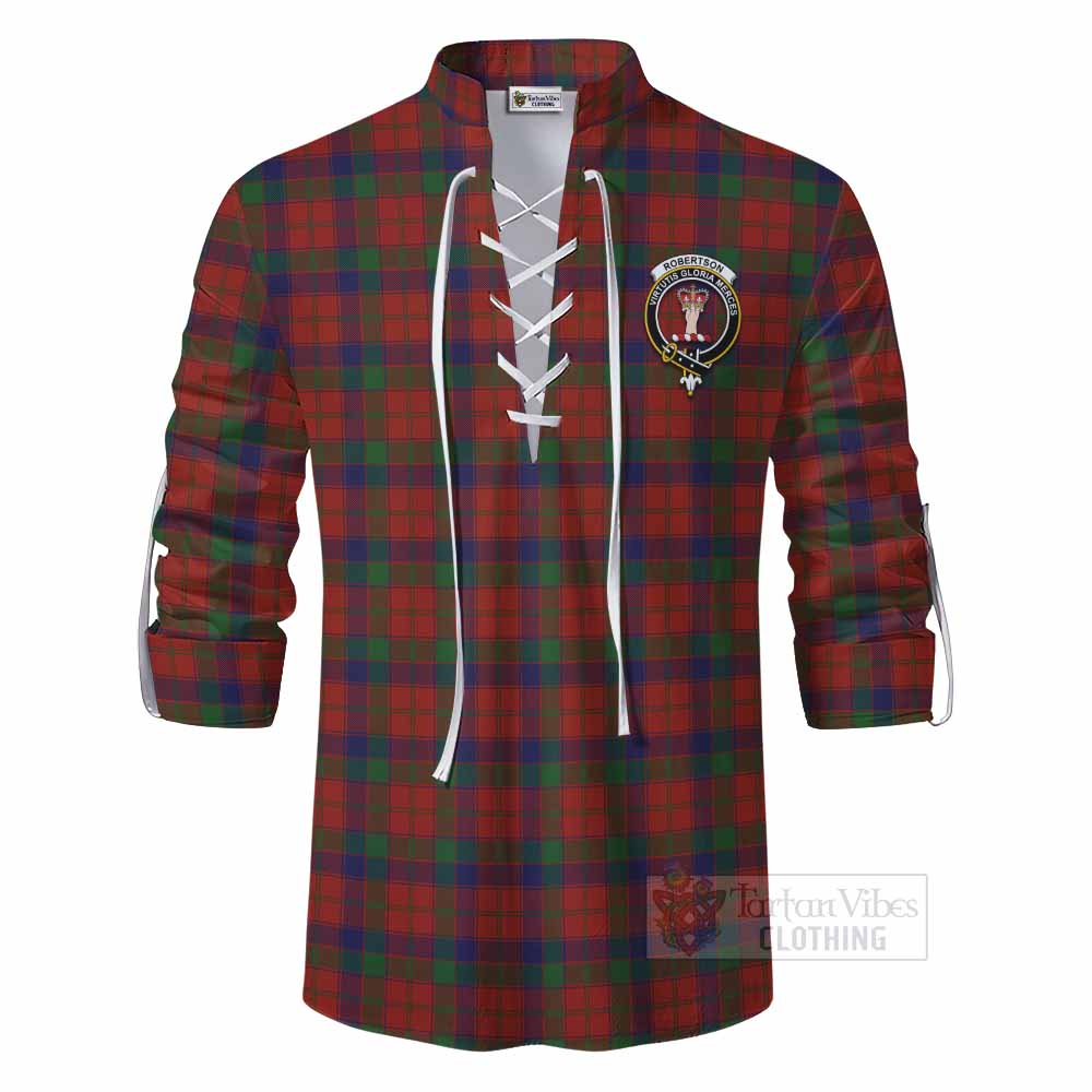 Tartan Vibes Clothing Robertson Tartan Ghillie Kilt Shirt with Family Crest DNA In Me Style
