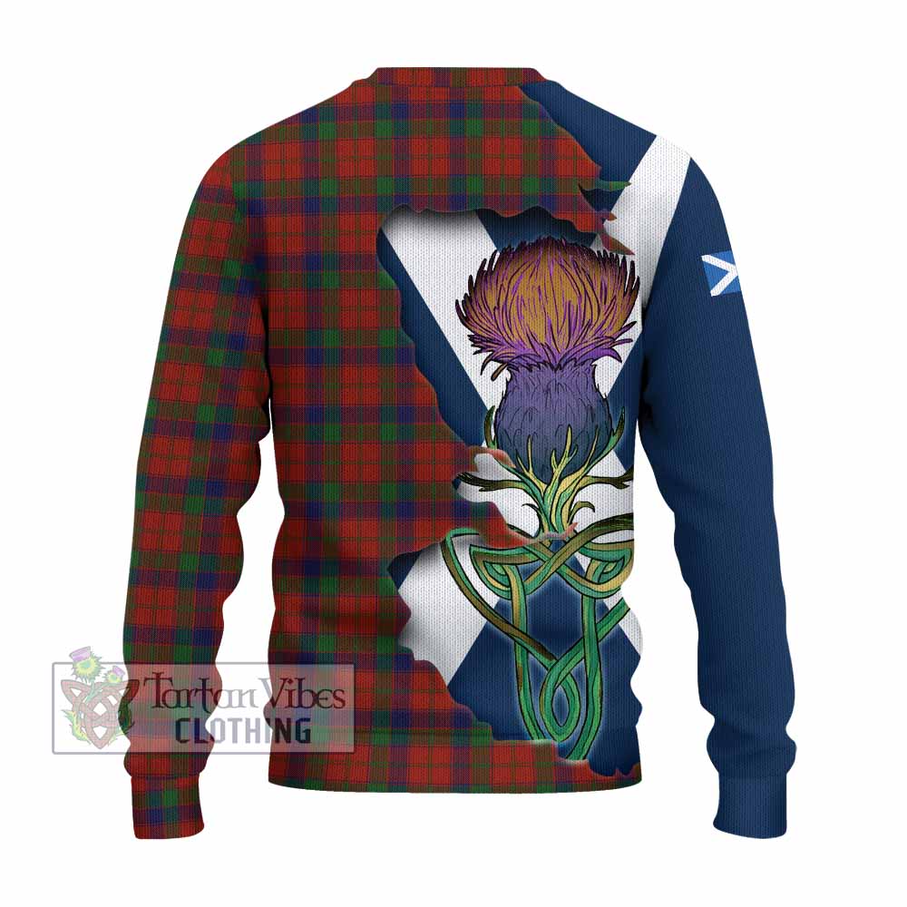 Tartan Vibes Clothing Robertson Tartan Family Crest Knitted Sweater Scottish Thistle Celtic Inspired