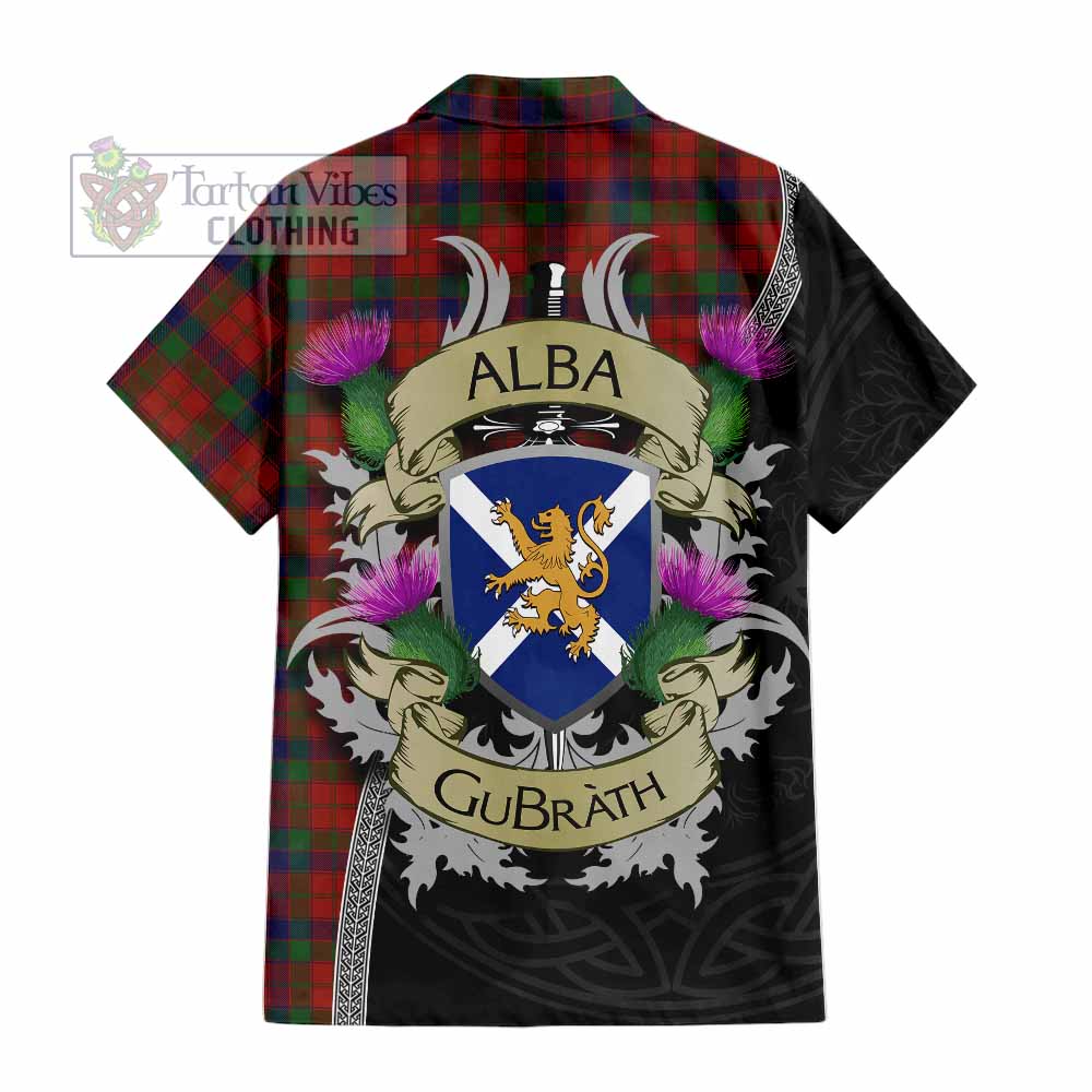 Tartan Vibes Clothing Robertson Tartan Family Crest Short Sleeve Button Shirt Lion Rampant Royal Thistle Shield Celtic Inspired