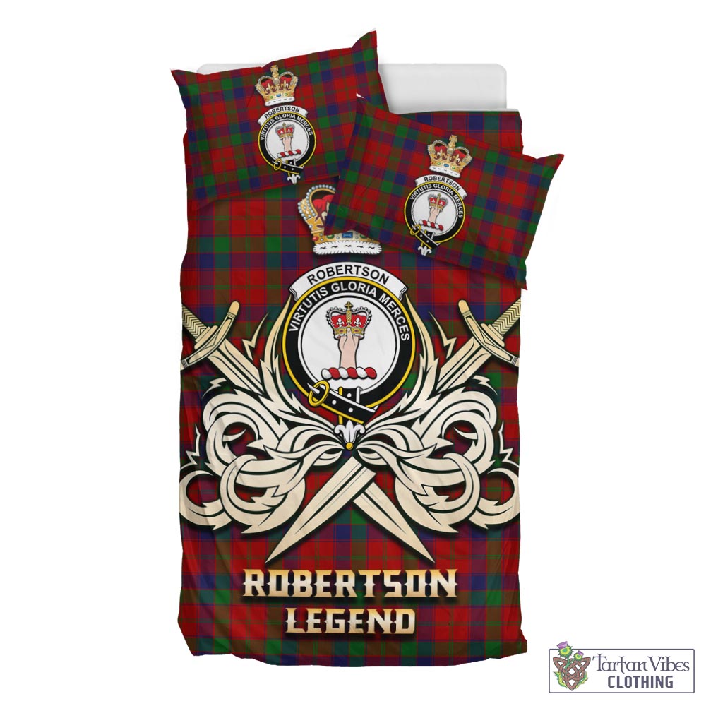 Tartan Vibes Clothing Robertson Tartan Bedding Set with Clan Crest and the Golden Sword of Courageous Legacy