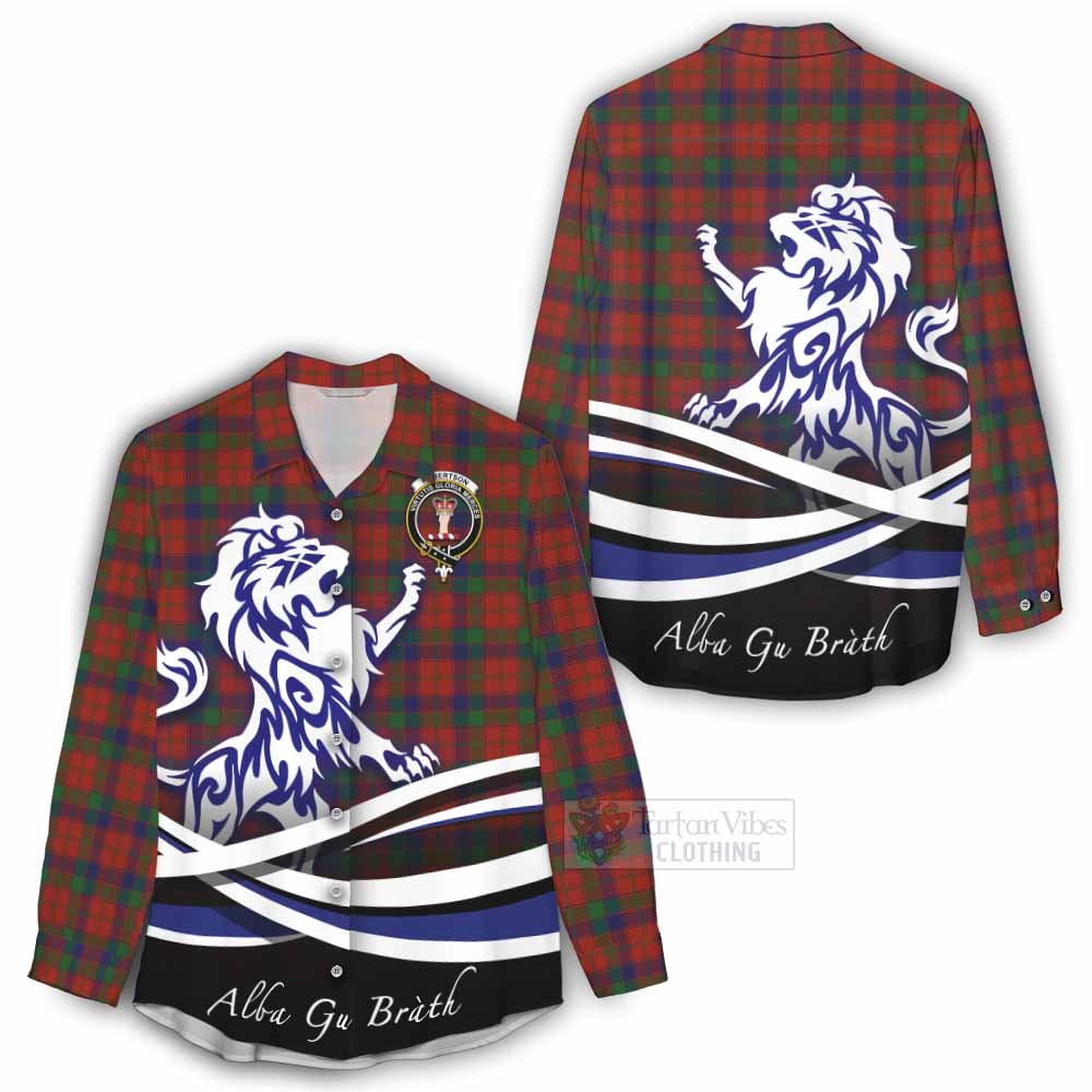 Tartan Vibes Clothing Robertson Tartan Women's Casual Shirt with Alba Gu Brath Regal Lion Emblem