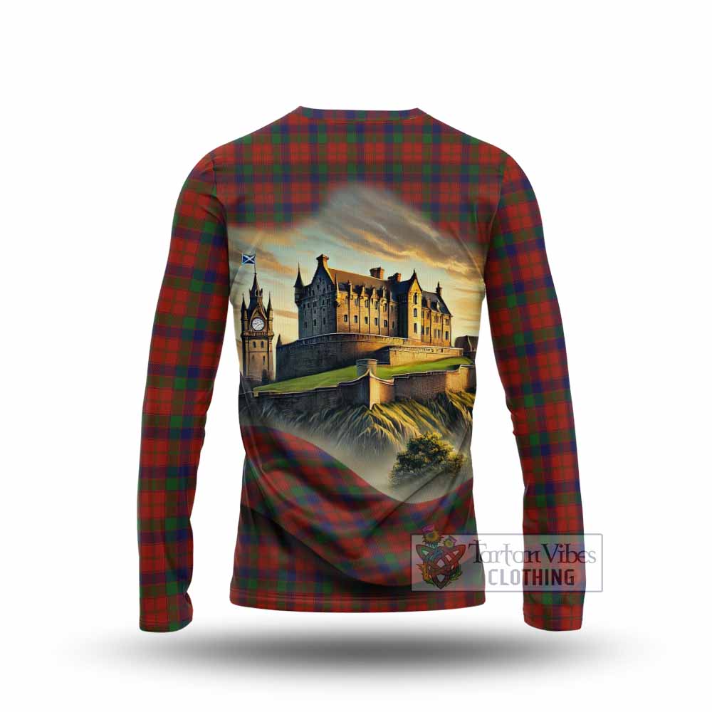 Tartan Vibes Clothing Robertson Tartan Family Crest Long Sleeve T-Shirt with Scottish Ancient Castle Style