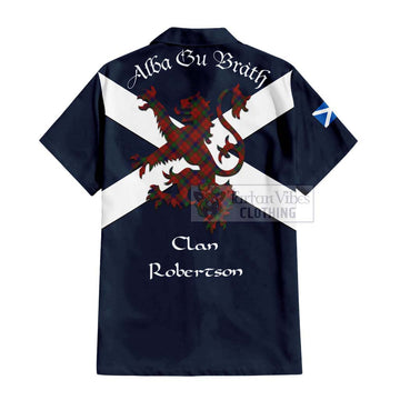 Tartan Vibes Clothing Robertson Tartan Lion Rampant Short Sleeve Button Shirt – Proudly Display Your Heritage with Alba Gu Brath and Clan Name