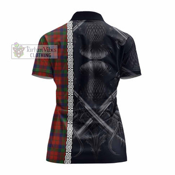 Robertson Tartan Women's Polo Shirt with Family Crest Cross Sword Thistle Celtic Vibes