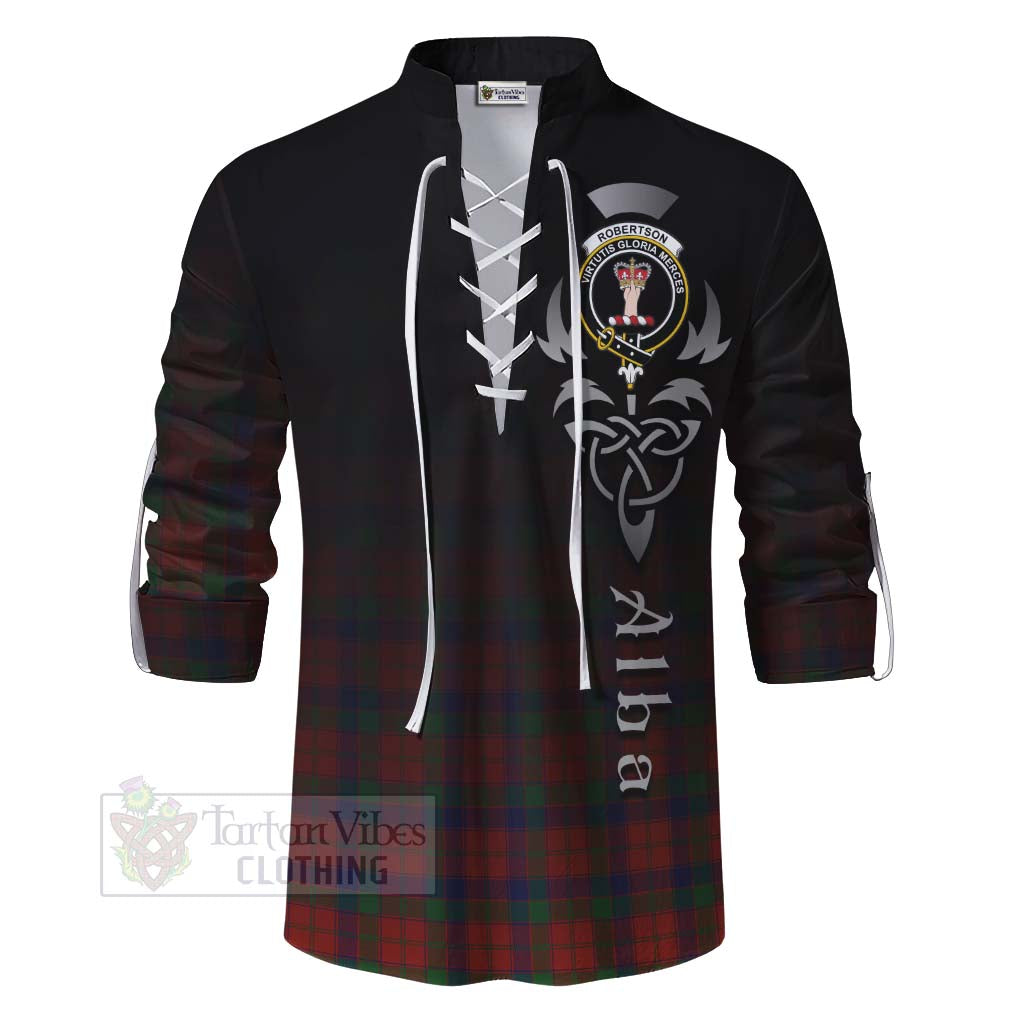 Tartan Vibes Clothing Robertson Tartan Ghillie Kilt Shirt Featuring Alba Gu Brath Family Crest Celtic Inspired