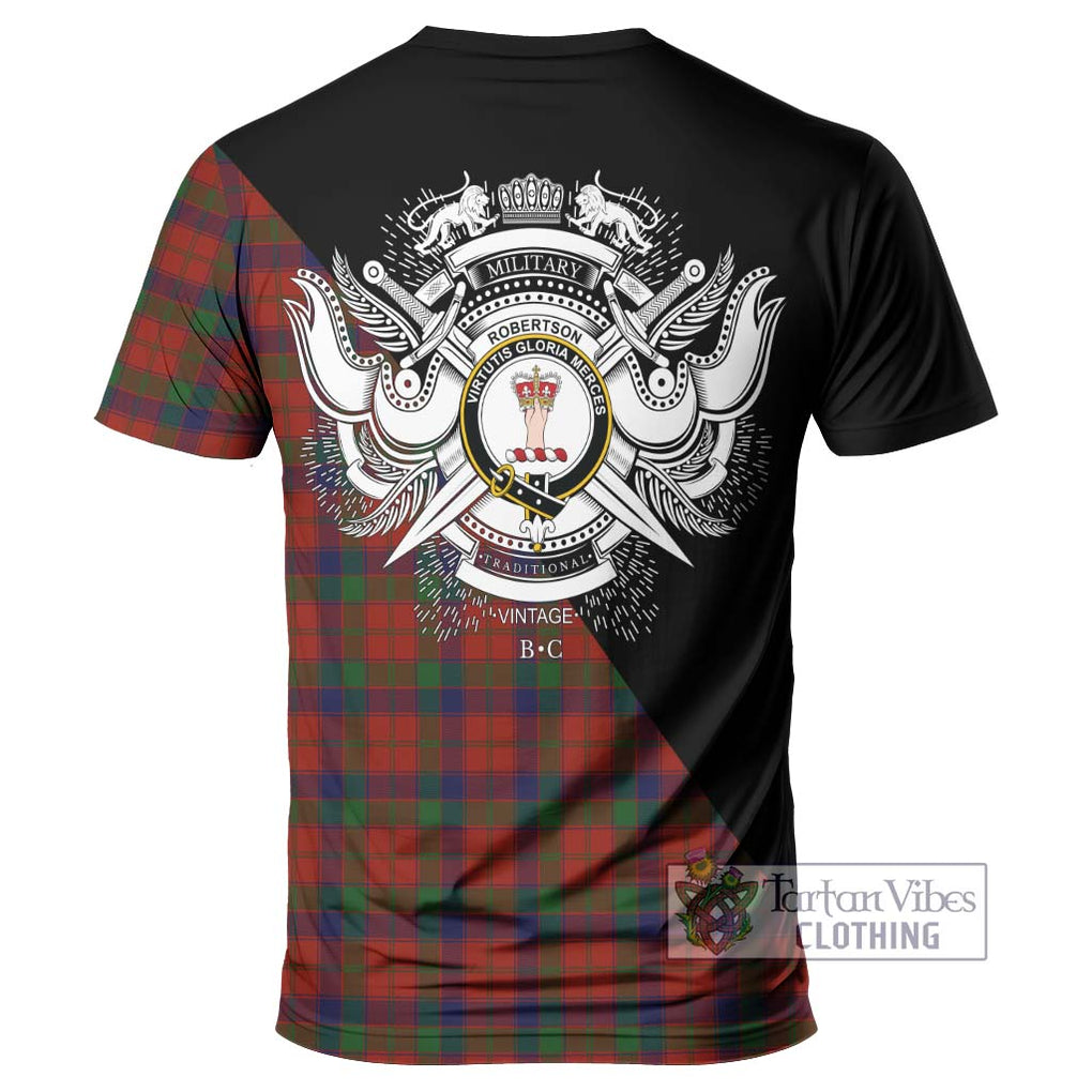 Robertson Tartan T-Shirt with Family Crest and Military Logo Style - Tartanvibesclothing Shop