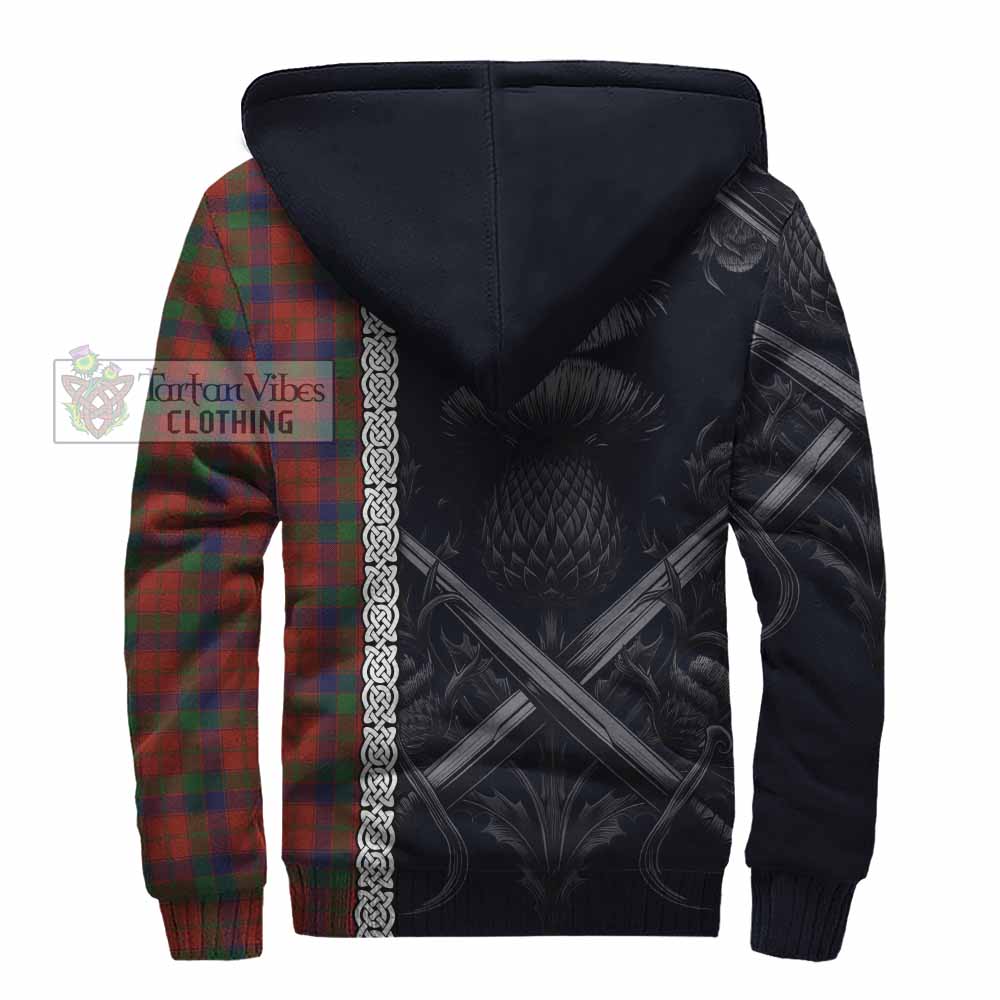 Tartan Vibes Clothing Robertson Tartan Sherpa Hoodie with Family Crest Cross Sword Thistle Celtic Vibes