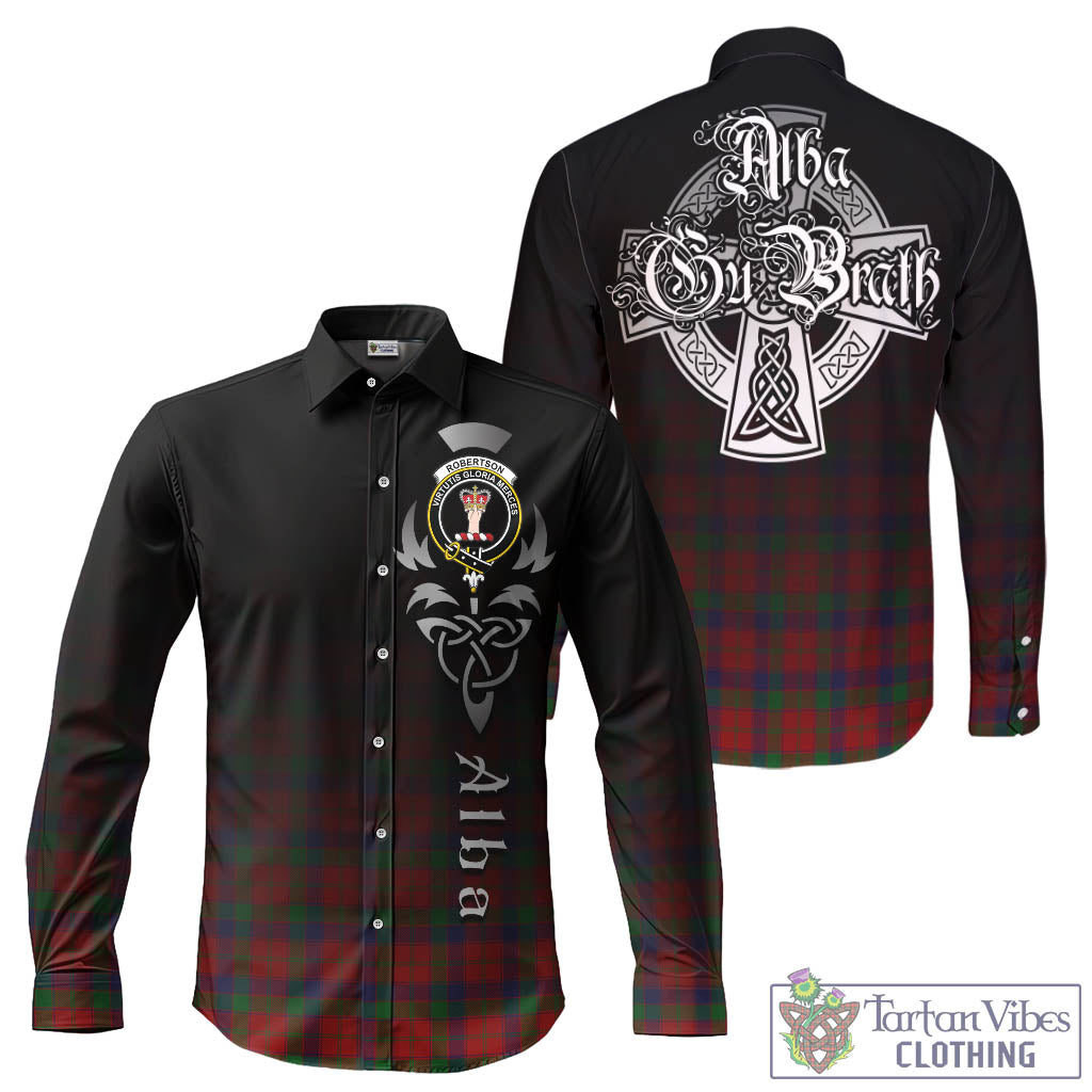 Tartan Vibes Clothing Robertson Tartan Long Sleeve Button Up Featuring Alba Gu Brath Family Crest Celtic Inspired