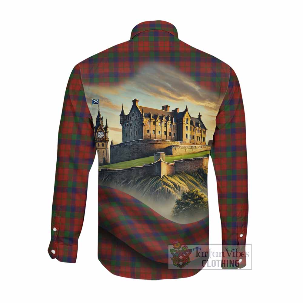 Tartan Vibes Clothing Robertson Tartan Family Crest Long Sleeve Button Shirt with Scottish Ancient Castle Style