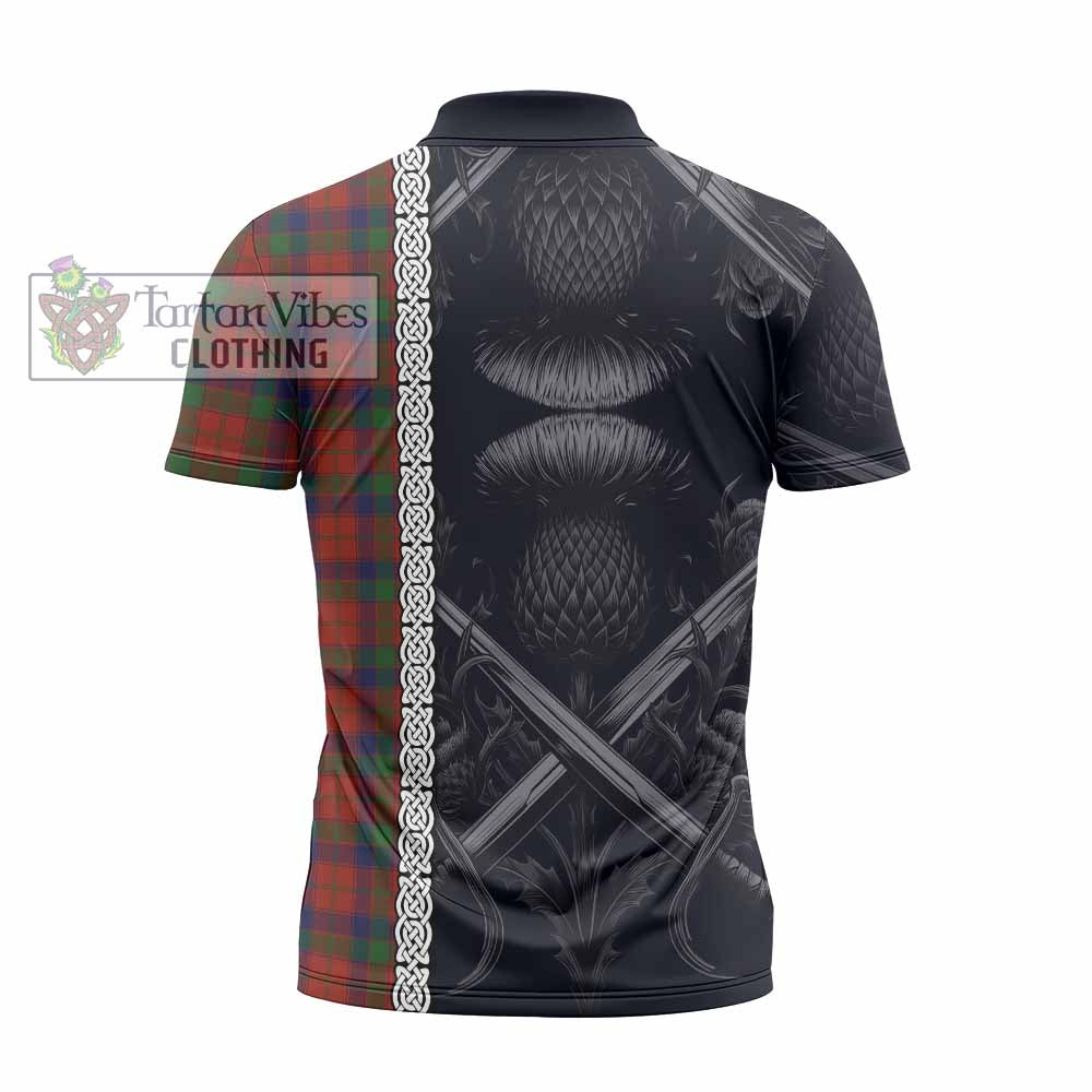 Tartan Vibes Clothing Robertson Tartan Zipper Polo Shirt with Family Crest Cross Sword Thistle Celtic Vibes