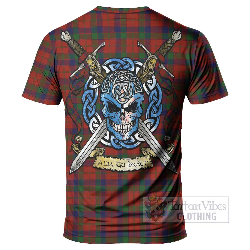 Tartan Vibes Clothing Robertson Tartan T-Shirt with Family Crest Celtic Skull Style