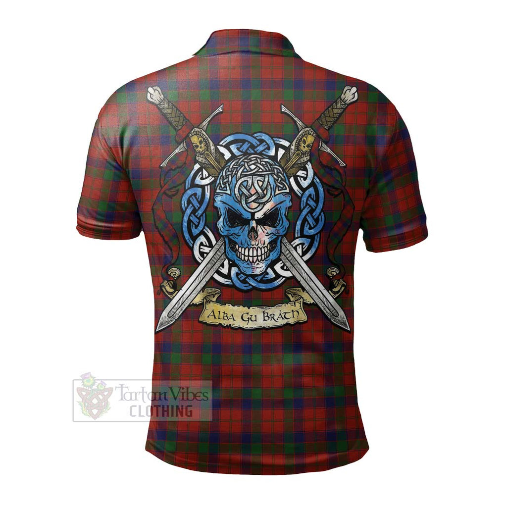Tartan Vibes Clothing Robertson Tartan Polo Shirt with Family Crest Celtic Skull Style