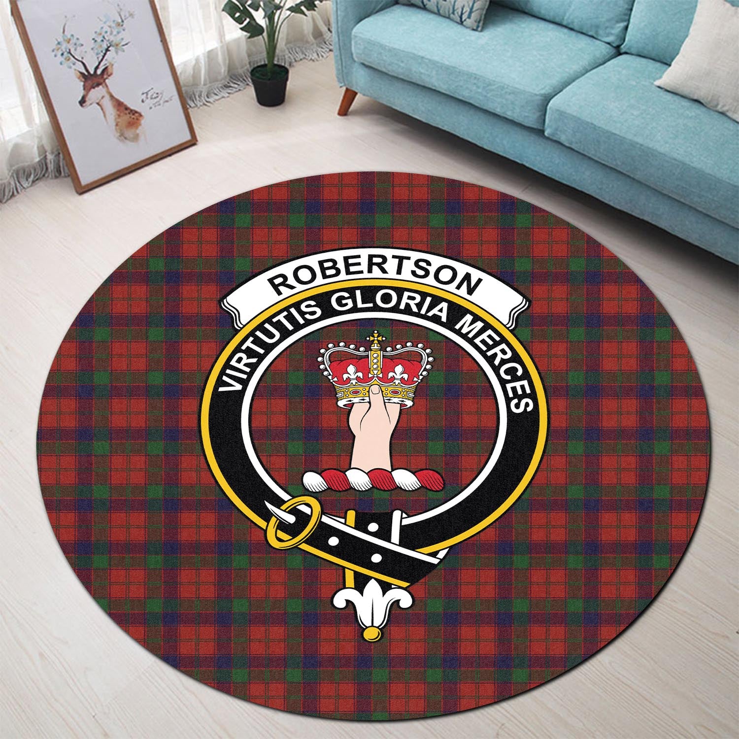 robertson-tartan-round-rug-with-family-crest