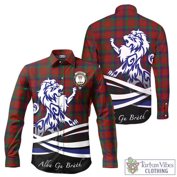 Robertson Tartan Long Sleeve Button Up Shirt with Alba Gu Brath Regal Lion Emblem