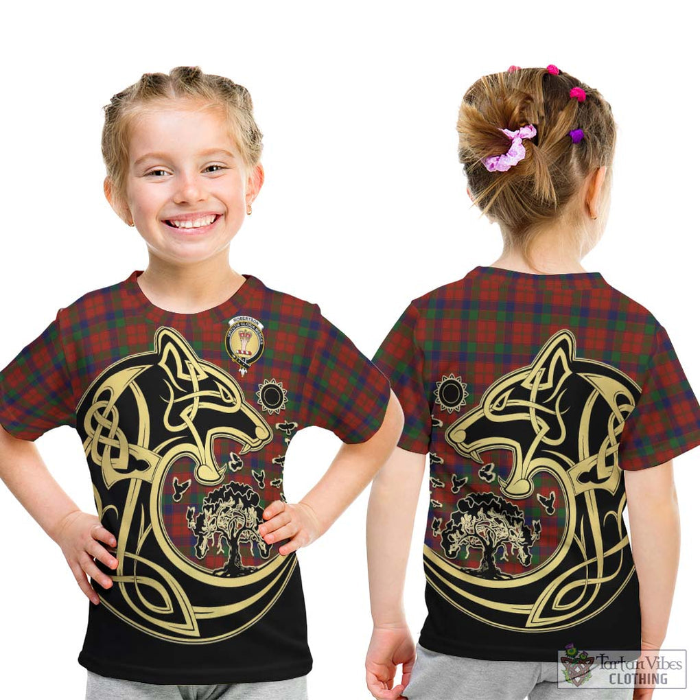 Robertson Tartan Kid T-Shirt with Family Crest Celtic Wolf Style - Tartan Vibes Clothing