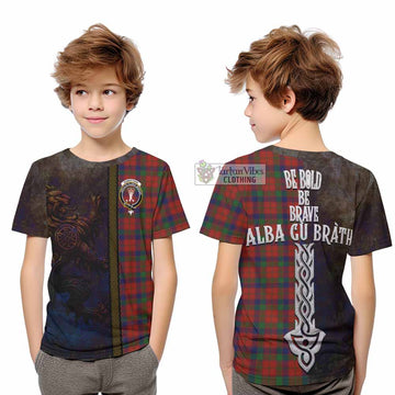Robertson Tartan Family Crest Kid T-Shirt Alba Gu Brath Be Brave Lion Ancient Style