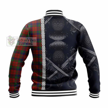 Tartan Vibes Clothing Robertson Tartan Baseball Jacket with Family Crest Cross Sword Thistle Celtic Vibes