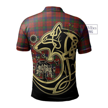 Robertson Tartan Polo Shirt with Family Crest Celtic Wolf Style