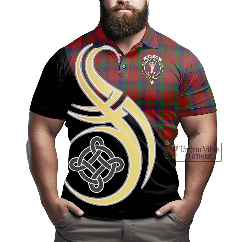 Robertson Tartan Polo Shirt with Family Crest and Celtic Symbol Style - Tartan Vibes Clothing