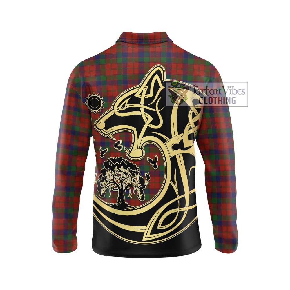 Robertson Tartan Long Sleeve Polo Shirt with Family Crest Celtic Wolf Style - Tartanvibesclothing Shop