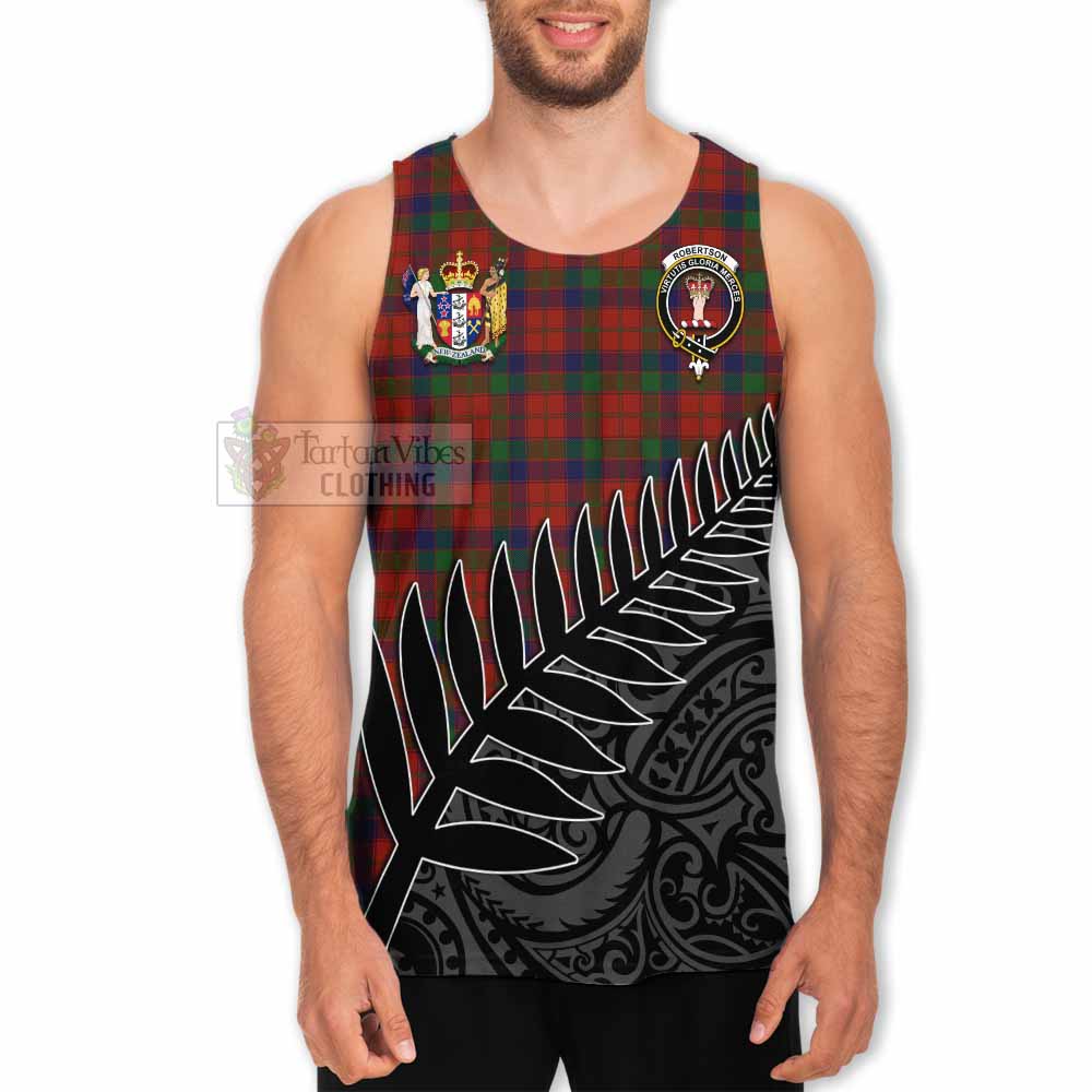 Tartan Vibes Clothing Robertson Crest Tartan Men's Tank Top with New Zealand Silver Fern Half Style