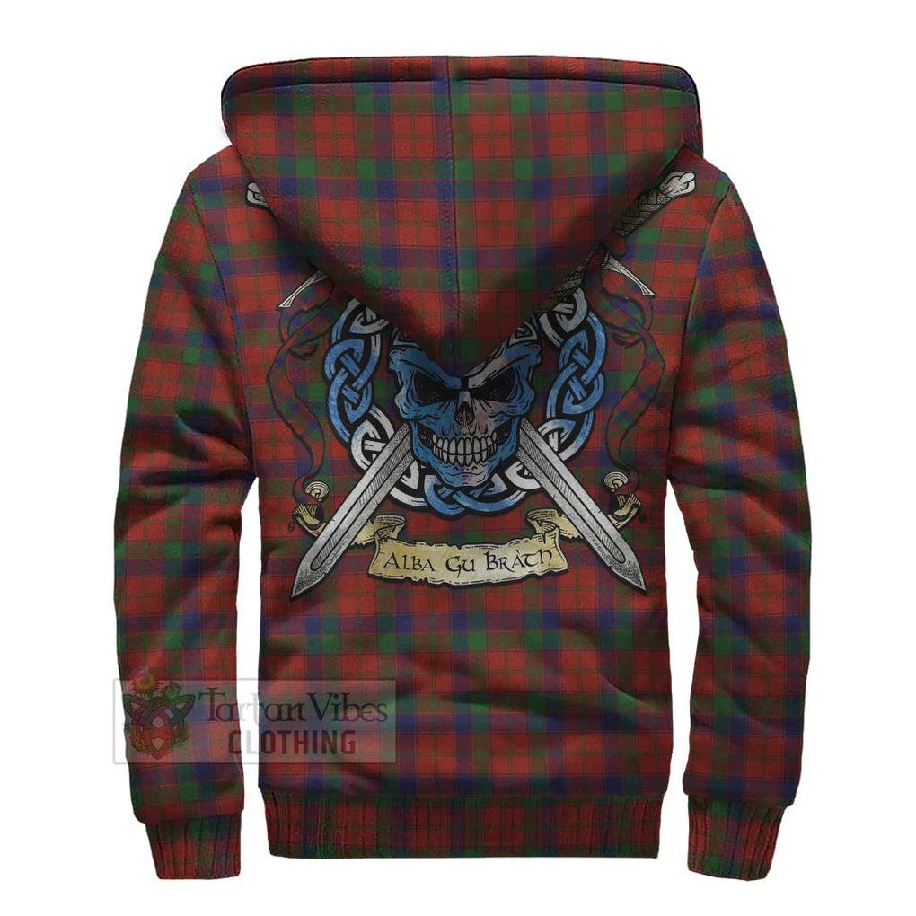 Tartan Vibes Clothing Robertson Tartan Sherpa Hoodie with Family Crest Celtic Skull Style