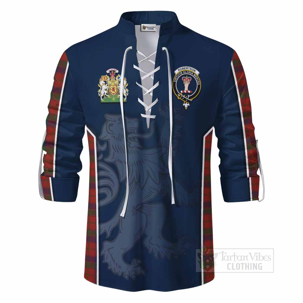 Tartan Vibes Clothing Robertson Tartan Ghillie Kilt Shirt with Family Crest and Lion Rampant Vibes Sport Style