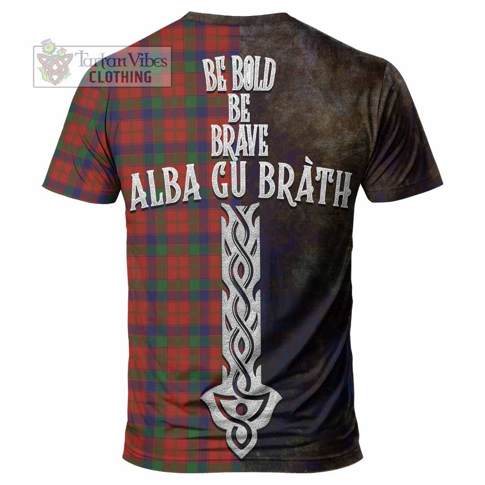 Tartan Vibes Clothing Robertson Tartan Family Crest T-Shirt Alba Gu Brath Be Brave Lion Ancient Style