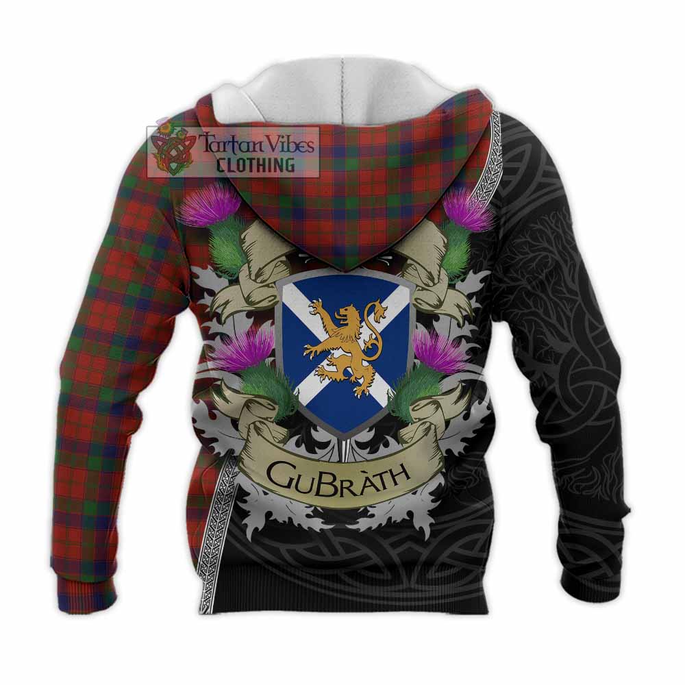Tartan Vibes Clothing Robertson Tartan Family Crest Knitted Hoodie Lion Rampant Royal Thistle Shield Celtic Inspired