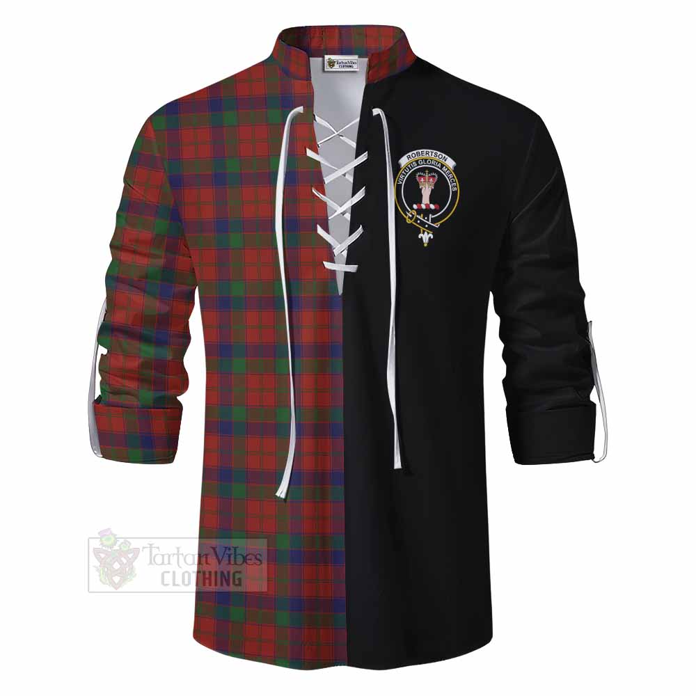 Tartan Vibes Clothing Robertson Tartan Ghillie Kilt Shirt with Family Crest and Half Of Me Style