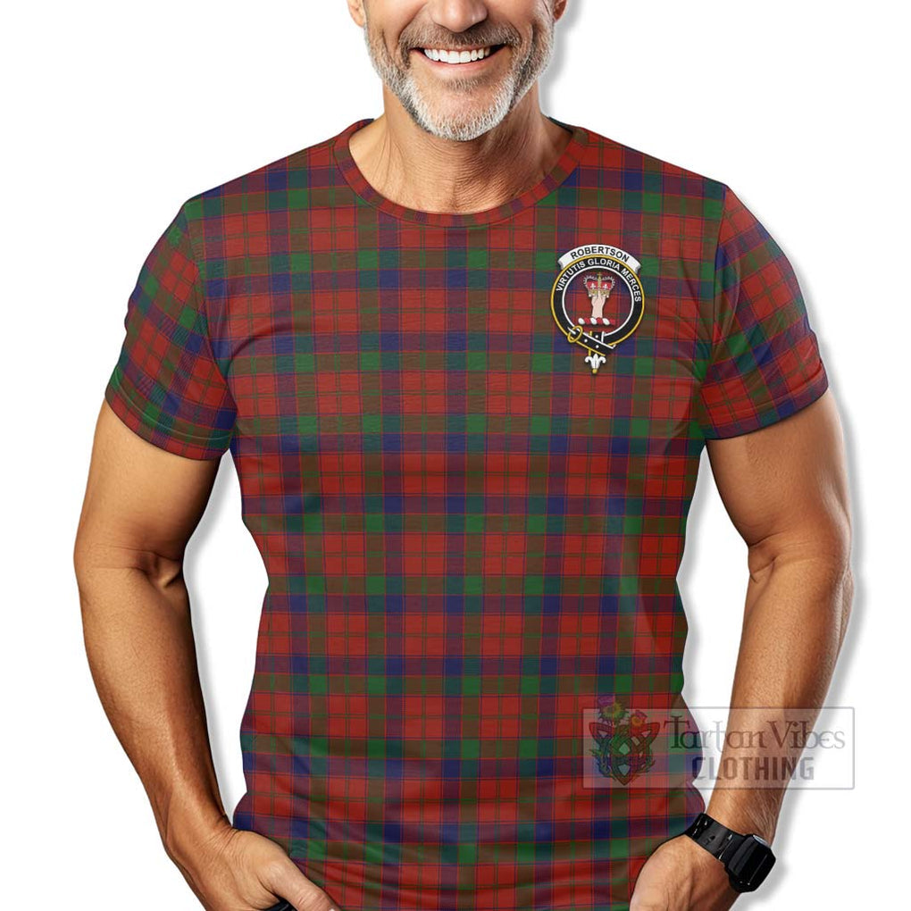 Tartan Vibes Clothing Robertson Tartan T-Shirt with Family Crest Celtic Skull Style