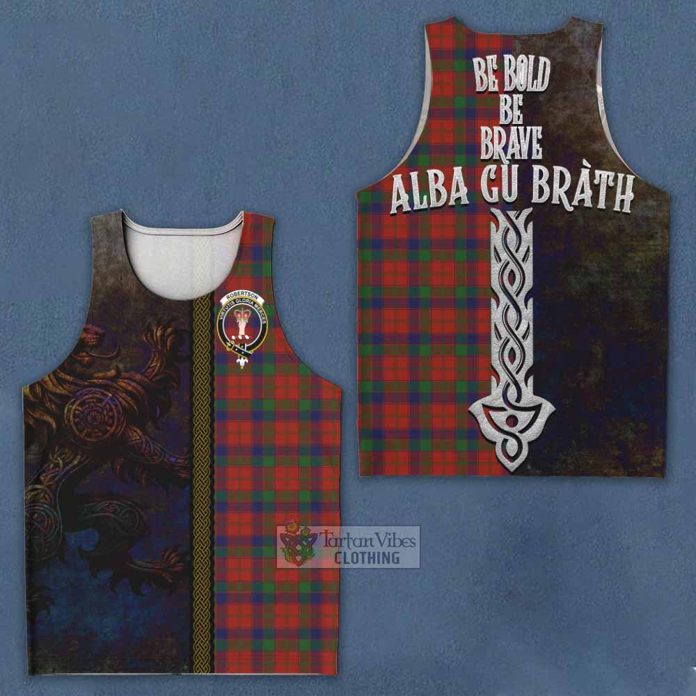 Tartan Vibes Clothing Robertson Tartan Family Crest Men's Tank Top Alba Gu Brath Be Brave Lion Ancient Style