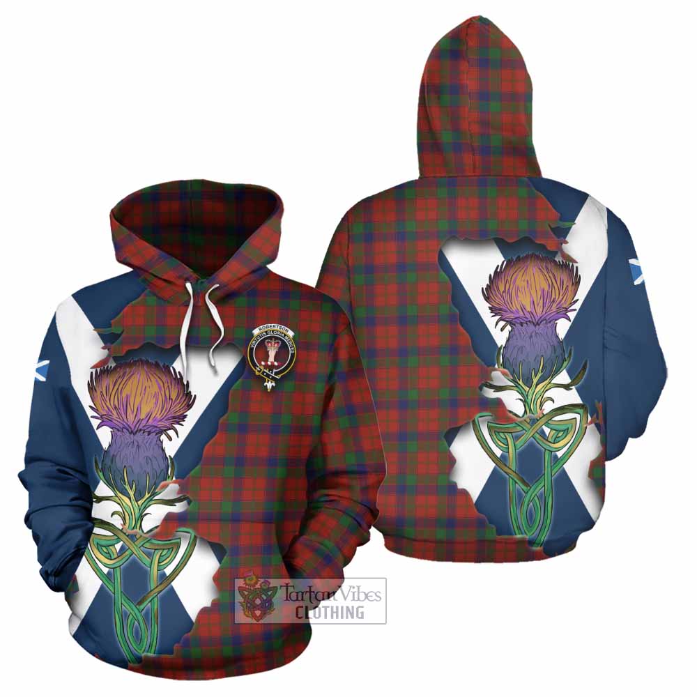 Tartan Vibes Clothing Robertson Tartan Family Crest Hoodie Scottish Thistle Celtic Inspired
