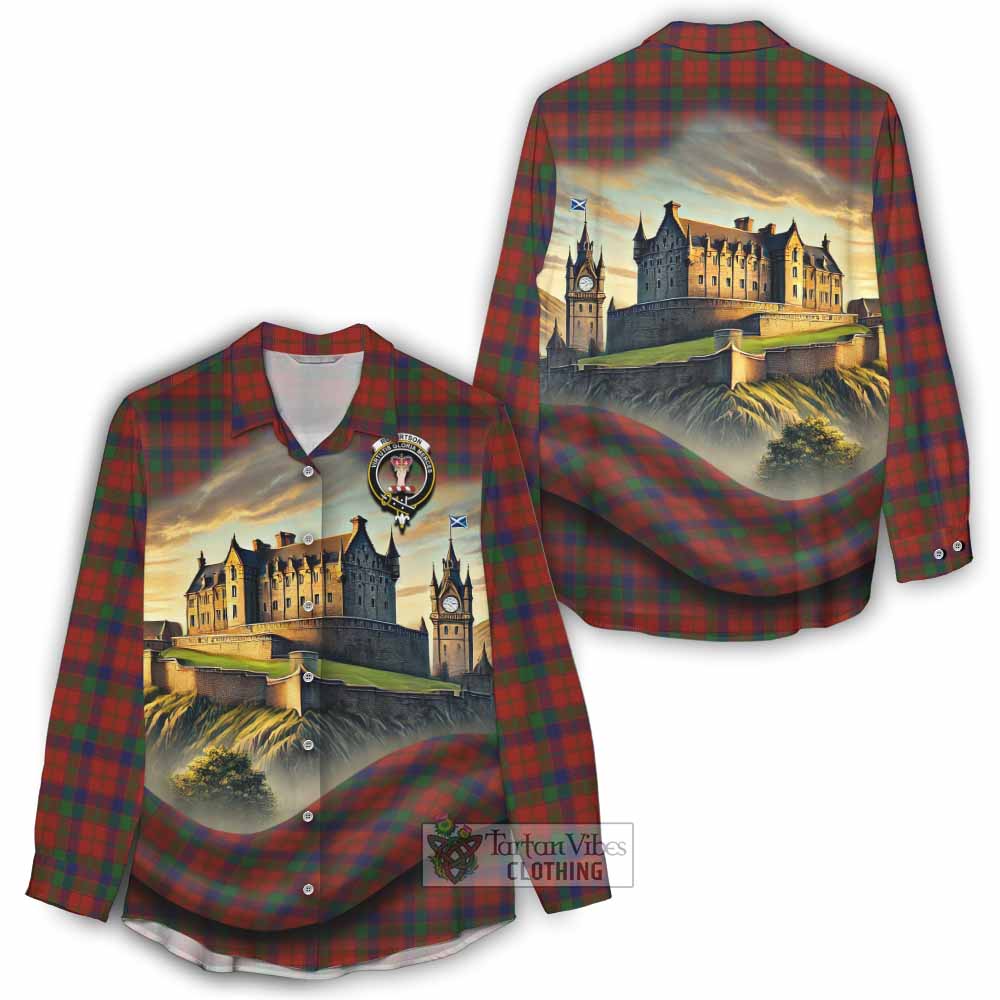 Tartan Vibes Clothing Robertson Tartan Family Crest Women's Casual Shirt with Scottish Ancient Castle Style