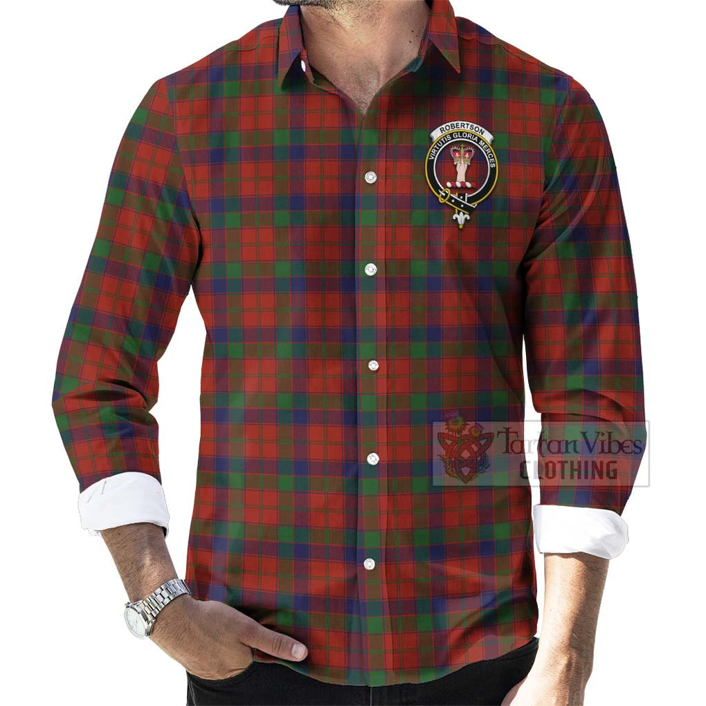 Tartan Vibes Clothing Robertson Tartan Long Sleeve Button Shirt with Family Crest and Bearded Skull Holding Bottles of Whiskey