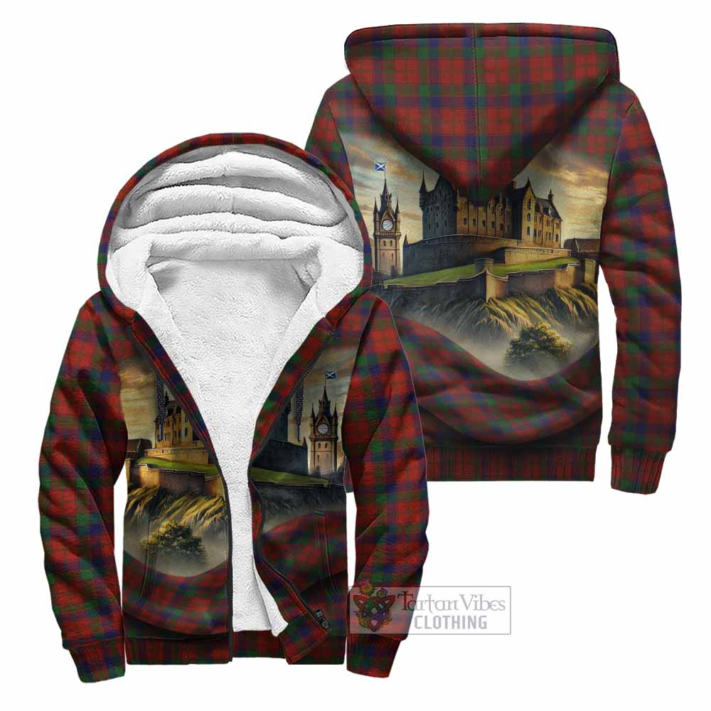 Tartan Vibes Clothing Robertson Tartan Family Crest Sherpa Hoodie with Scottish Ancient Castle Style