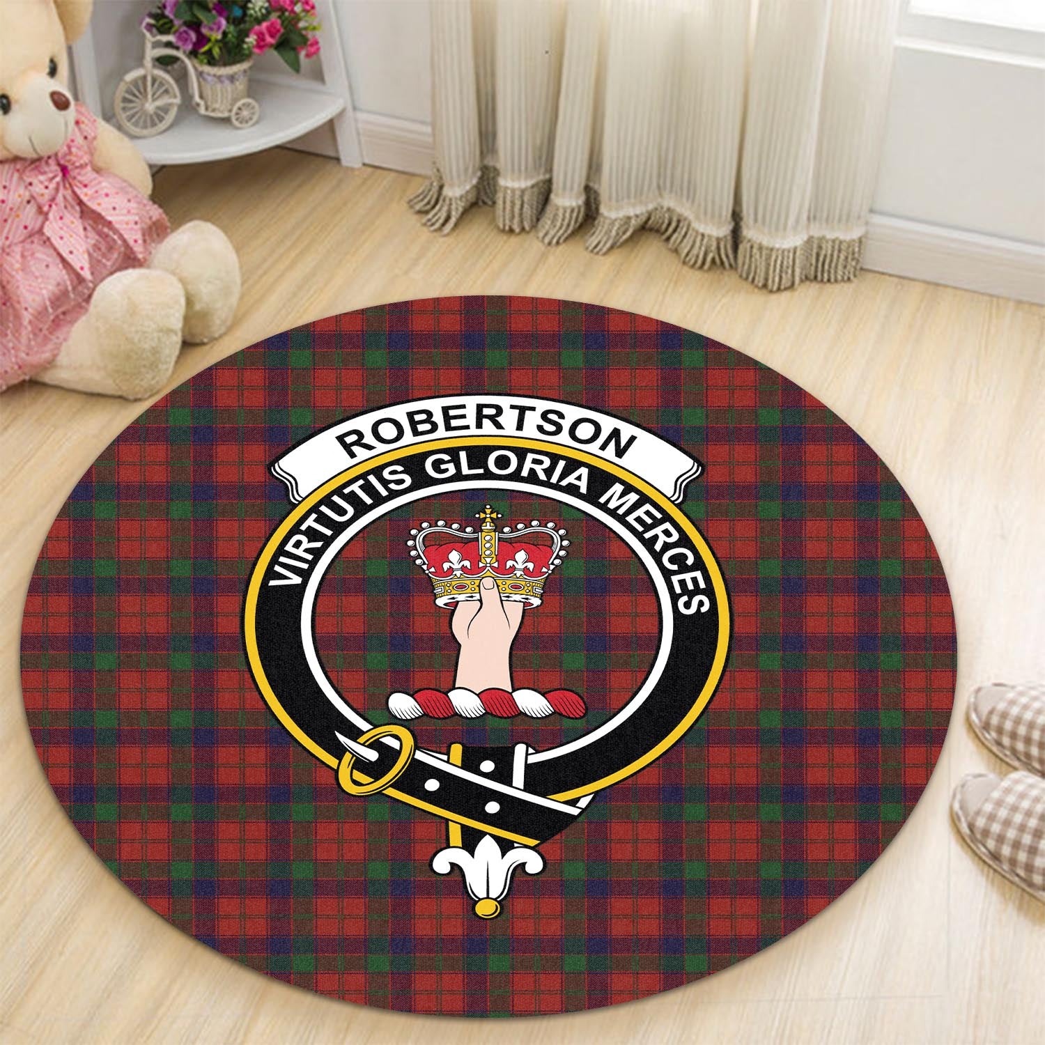 robertson-tartan-round-rug-with-family-crest