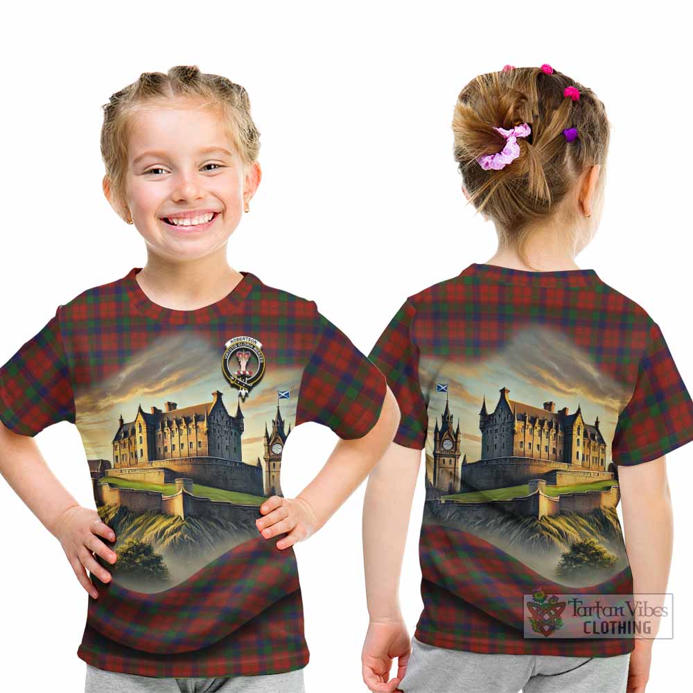 Tartan Vibes Clothing Robertson Tartan Family Crest Kid T-Shirt with Scottish Ancient Castle Style