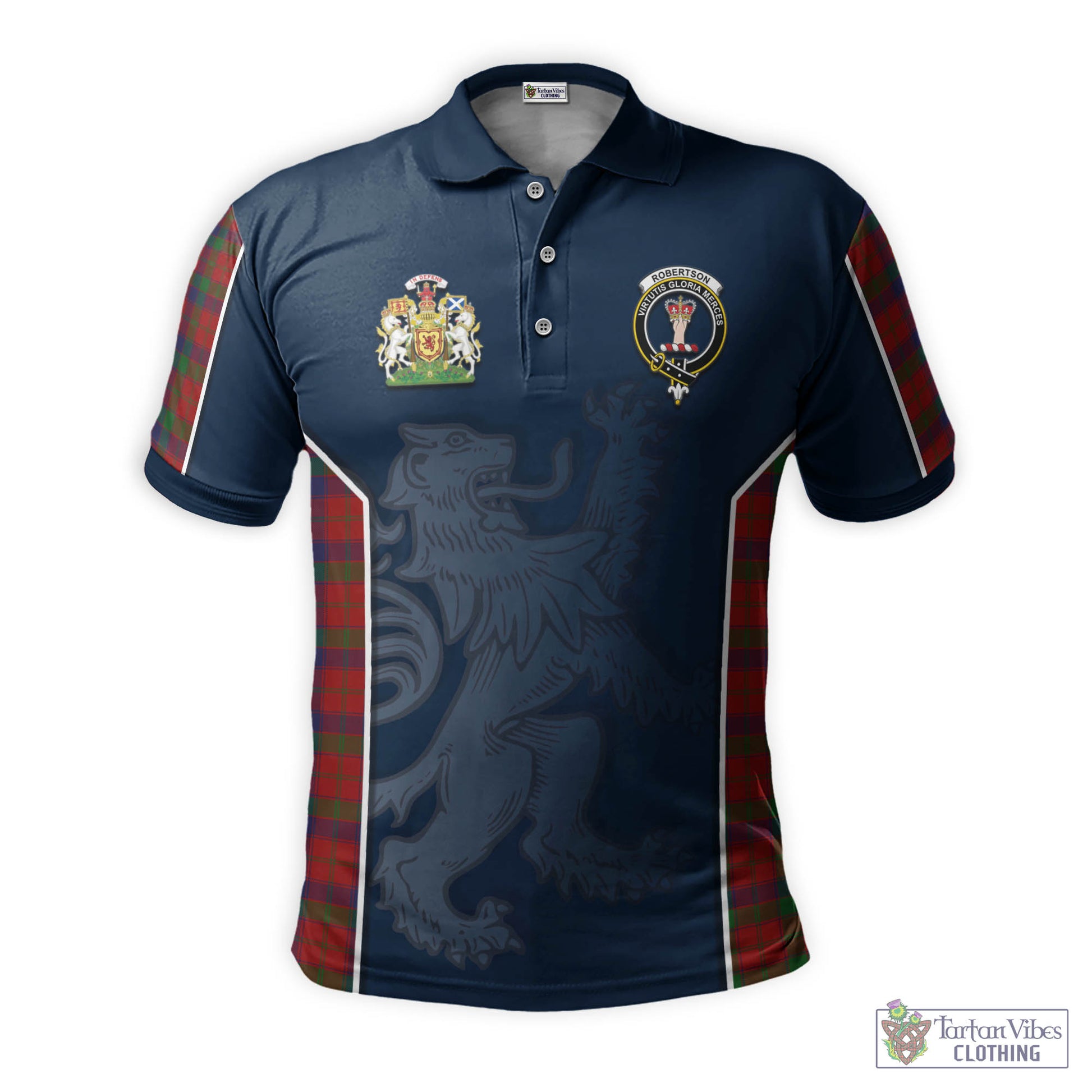 Tartan Vibes Clothing Robertson Tartan Men's Polo Shirt with Family Crest and Lion Rampant Vibes Sport Style