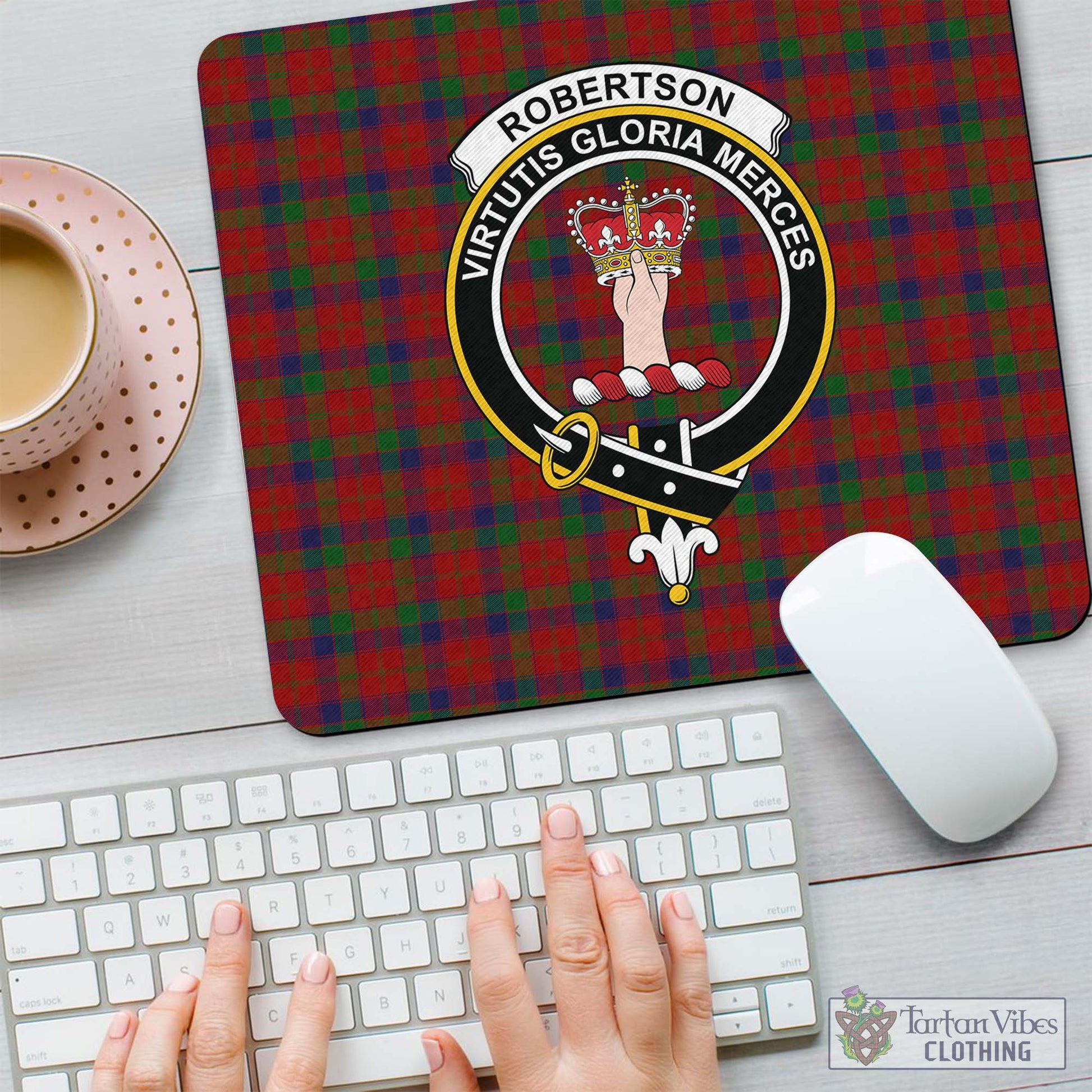 Tartan Vibes Clothing Robertson Tartan Mouse Pad with Family Crest