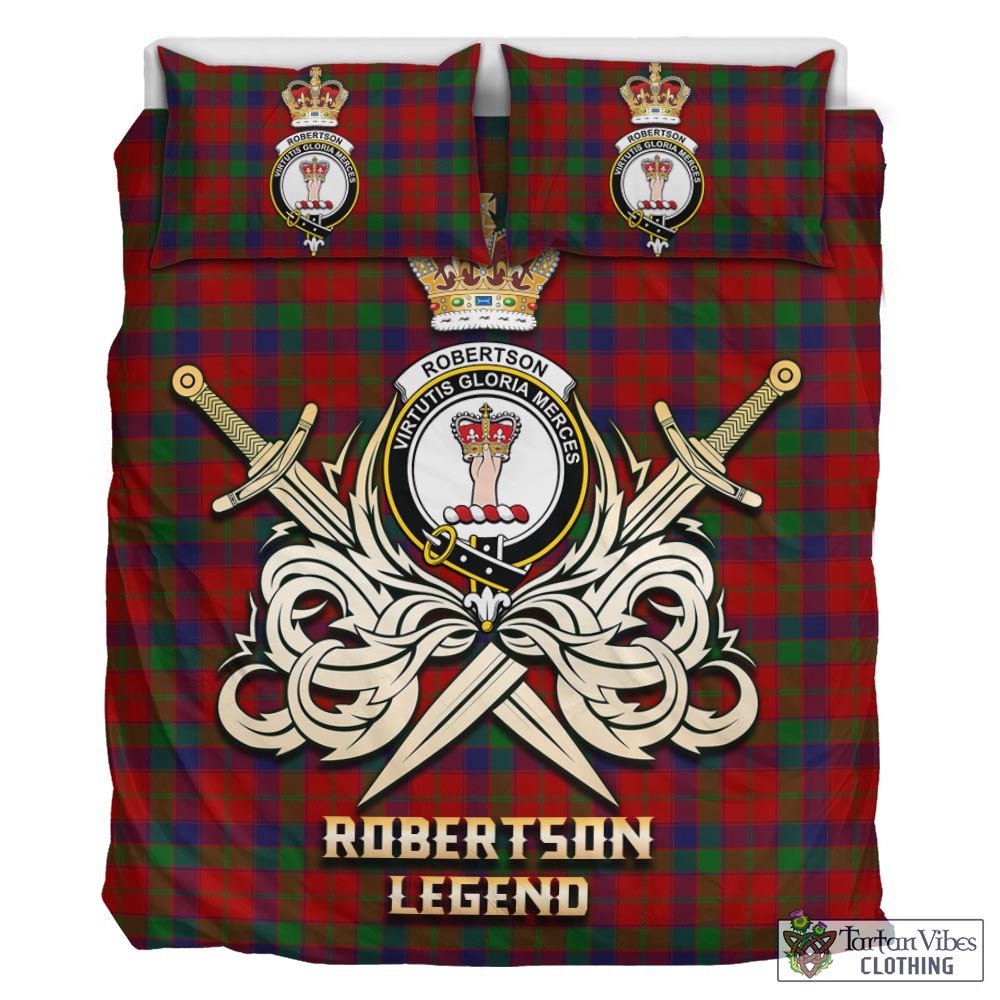 Tartan Vibes Clothing Robertson Tartan Bedding Set with Clan Crest and the Golden Sword of Courageous Legacy