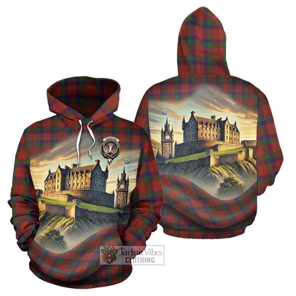 Tartan Vibes Clothing Robertson Tartan Family Crest Hoodie with Scottish Ancient Castle Style