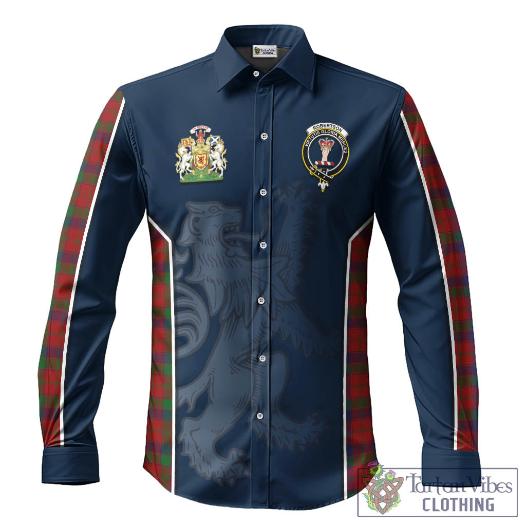 Robertson Tartan Long Sleeve Button Up Shirt with Family Crest and Lion Rampant Vibes Sport Style