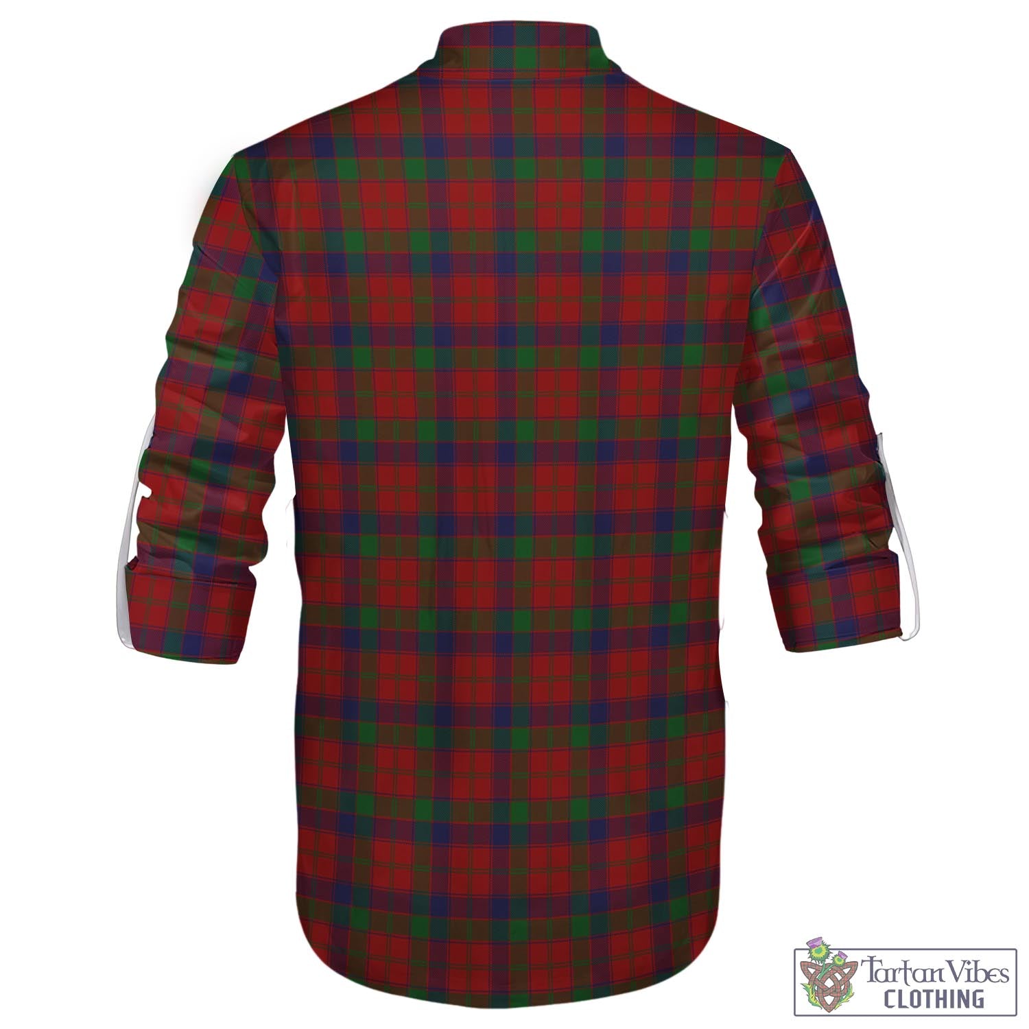 Tartan Vibes Clothing Robertson Tartan Men's Scottish Traditional Jacobite Ghillie Kilt Shirt with Family Crest