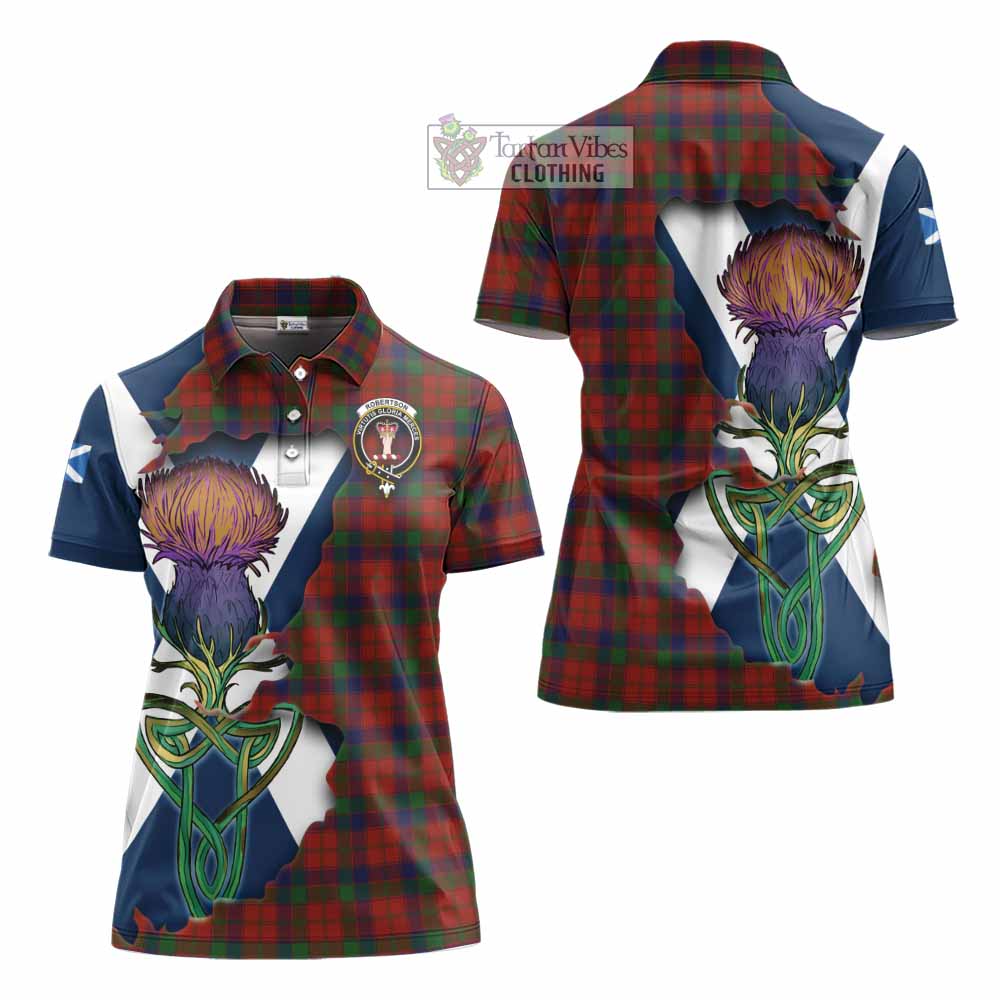 Tartan Vibes Clothing Robertson Tartan Family Crest Women's Polo Shirt Scottish Thistle Celtic Inspired